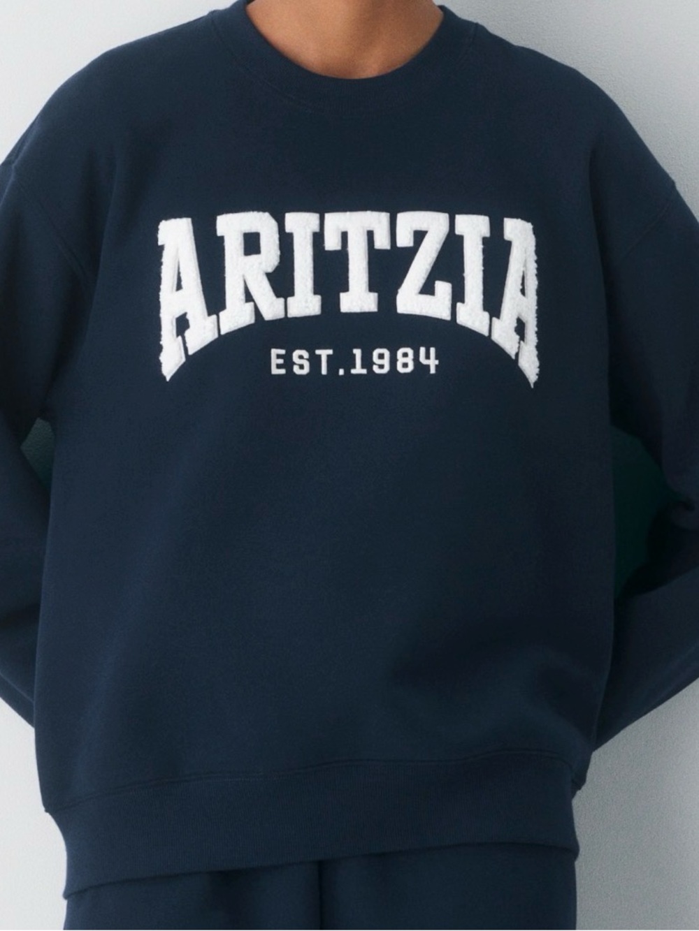 Aritzia Navy Crewneck Sweatshirt with White Logo